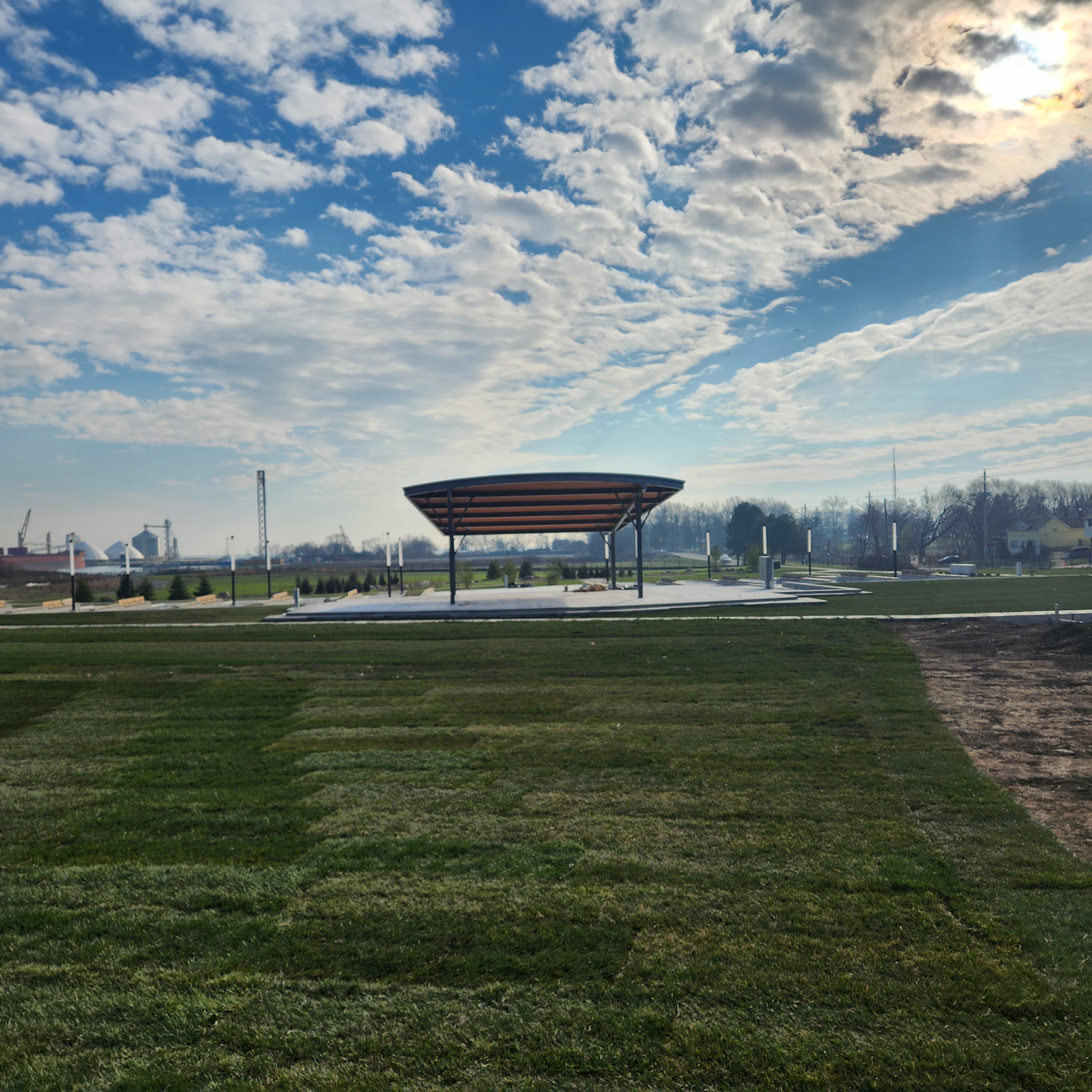 A view of the stage and skyline from the top of the amphitheatre.
