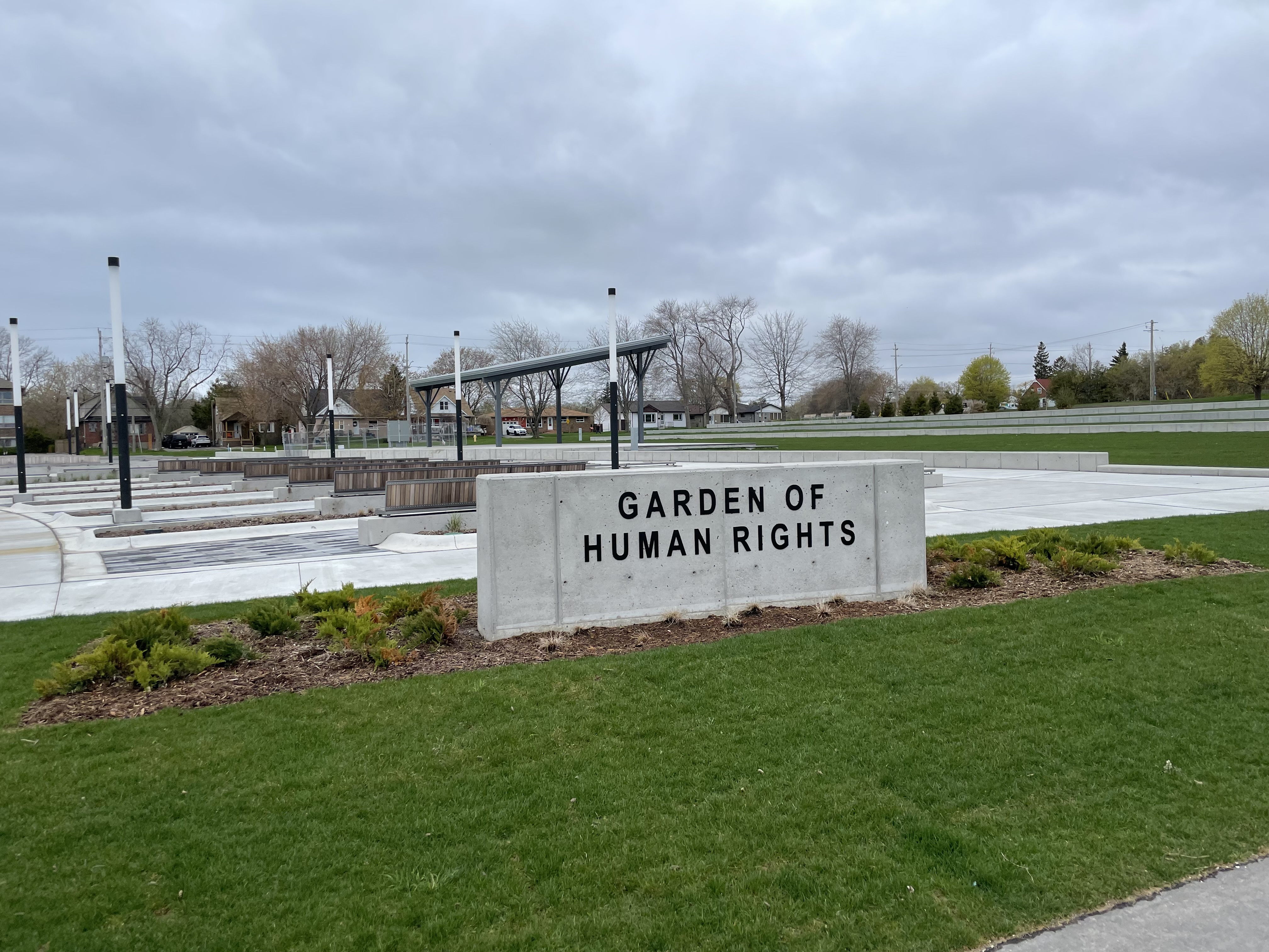 A sign of that says "Garden of Human Rights".